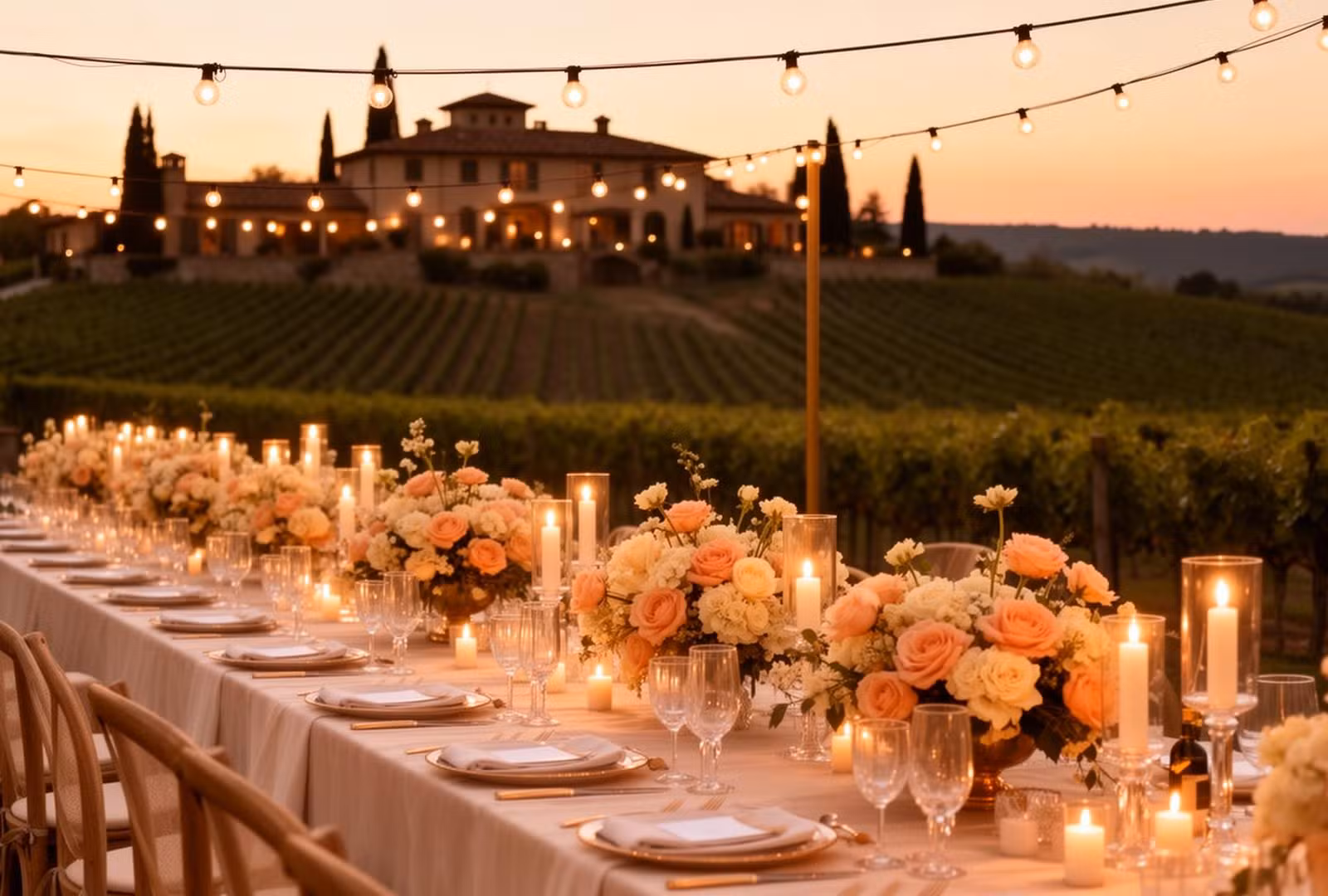 Luxury wedding venue at golden hour